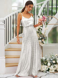 A-Line/Princess Sequins Ruched Straps Sleeveless Floor-Length Bridesmaid Dresses TPP0004943