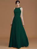 A-Line/Princess Halter Sleeveless Floor-Length Ruched Chiffon Bridesmaid Dresses TPP0005325