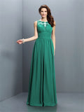 A-Line/Princess Bateau Pleats Sleeveless Long Chiffon Bridesmaid Dresses TPP0005451