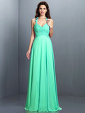 A-Line/Princess Halter Pleats Sleeveless Long Chiffon Bridesmaid Dresses TPP0005390