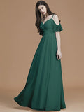 A-Line/Princess Spaghetti Straps Sleeveless Floor-Length Ruffles Chiffon Bridesmaid Dresses TPP0005400