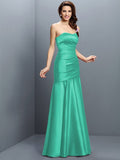 A-Line/Princess Strapless Ruched Sleeveless Long Satin Bridesmaid Dresses TPP0005407