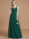 A-Line/Princess V-neck Chiffon Floor-Length Sleeveless Bridesmaid Dresses TPP0005020