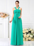 A-Line/Princess Straps Pleats Sleeveless Long Chiffon Bridesmaid Dresses TPP0005478