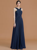 A-Line/Princess Halter Sleeveless Floor-Length Ruched Chiffon Bridesmaid Dresses TPP0005501