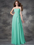 A-line/Princess Strapless Ruched Sleeveless Long Chiffon Bridesmaid Dresses TPP0005797