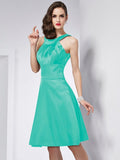 A-Line/Princess Scoop Sleeveless Pleats Short Elastic Woven Satin Bridesmaid Dresses TPP0005103