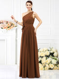 A-Line/Princess One-Shoulder Sash/Ribbon/Belt Sleeveless Long Chiffon Bridesmaid Dresses TPP0005345