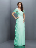 A-Line/Princess Sweetheart Pleats Short Sleeves Long Chiffon Bridesmaid Dresses TPP0005228