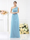 Sheath/Column One-Shoulder Sleeveless Long Satin Bridesmaid Dresses TPP0005457