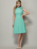 A-Line/Princess High Neck Sleeveless Pleats Short Chiffon Bridesmaid Dresses TPP0005172