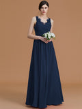 A-Line/Princess V-neck Sleeveless Floor-Length Ruffles Chiffon Bridesmaid Dresses TPP0005697