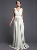 A-Line/Princess V-neck Sleeveless Long Ruffles Chiffon Bridesmaid Dresses TPP0005515