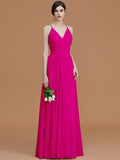 A-Line/Princess Spaghetti Straps Sleeveless Floor-Length Ruched Chiffon Bridesmaid Dresses TPP0005507