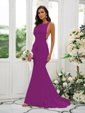 Sheath/Column Stretch Crepe Ruffles Square Sleeveless Sweep/Brush Train Bridesmaid Dresses TPP0004954