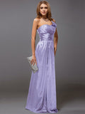 Sheath/Column One-Shoulder Sleeveless Ruffles Long Satin Bridesmaid Dresses TPP0005611