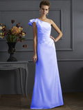 Sheath/Column One-Shoulder Sleeveless Pleats Long Elastic Woven Satin Bridesmaid Dresses TPP0005615