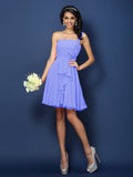 A-Line/Princess Strapless Hand-Made Flower Sleeveless Short Chiffon Bridesmaid Dresses TPP0005650