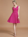 A-Line/Princess V-neck Sleeveless Lace Short/Mini Chiffon Bridesmaid Dresses TPP0005355