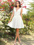 A-Line/Princess V-neck Beading Sleeveless Short Chiffon Bridesmaid Dresses TPP0005482