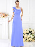 Sheath/Column Spaghetti Straps Hand-Made Flower Sleeveless Long Chiffon Bridesmaid Dresses TPP0005774