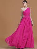 A-Line/Princess One-Shoulder Sleeveless Floor-Length Beading Chiffon Bridesmaid Dresses TPP0005259