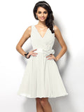 A-Line/Princess V-neck Pleats Sleeveless Short Chiffon Bridesmaid Dresses TPP0005287