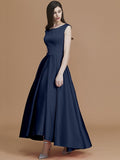 A-Line/Princess Bateau Sleeveless Asymmetrical Ruffles Satin Bridesmaid Dresses TPP0005281