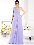 A-Line/Princess One-Shoulder Ruched Sleeveless Long Chiffon Bridesmaid Dresses TPP0005477