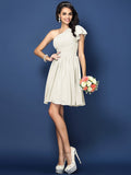 A-Line/Princess One-Shoulder Pleats Sleeveless Short Chiffon Bridesmaid Dresses TPP0005585