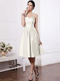 A-Line/Princess Halter Sleeveless Pleats Short Taffeta Bridesmaid Dresses TPP0005709