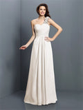 A-Line/Princess One-Shoulder Hand-Made Flower Sleeveless Long Chiffon Bridesmaid Dresses TPP0005570