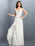 A-Line/Princess Straps Pleats Sleeveless Long Chiffon Bridesmaid Dresses TPP0002855