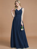 A-Line/Princess V-neck Chiffon Floor-Length Sleeveless Bridesmaid Dresses TPP0005020