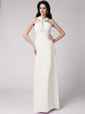 Sheath/Column High Neck Sleeveless Pleats Long Chiffon Bridesmaid Dresses TPP0005790