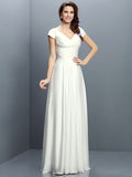 A-Line/Princess V-neck Pleats Short Sleeves Long Chiffon Bridesmaid Dresses TPP0005256