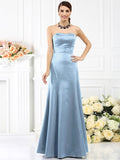 Sheath/Column Strapless Sleeveless Long Satin Bridesmaid Dresses TPP0005642