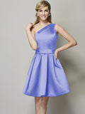 A-Line/Princess One-Shoulder Sleeveless Short Satin Bridesmaid Dresses TPP0005583