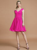 A-Line/Princess V-neck Chiffon Knee-Length Bridesmaid Dresses TPP0005411