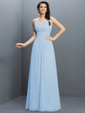 A-Line/Princess V-neck Pleats Sleeveless Long Chiffon Bridesmaid Dresses TPP0005331