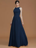 A-Line/Princess Halter Sleeveless Floor-Length Ruched Chiffon Bridesmaid Dresses TPP0005325