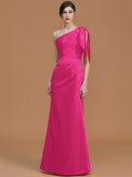 Trumpet/Mermaid One-Shoulder Sleeveless Floor-Length Ruched Satin Bridesmaid Dresses TPP0005353