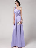 Sheath/Column One-Shoulder Sleeveless Pleats Hand-Made Flower Long Elastic Woven Satin Bridesmaid Dresses TPP0005514