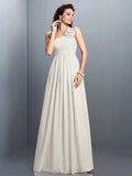 A-Line/Princess One-Shoulder Hand-Made Flower Pleats Sleeveless Long Chiffon Bridesmaid Dresses TPP0005399