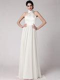 Sheath/Column Halter Sleeveless Pleats Long Elastic Woven Satin Chiffon Bridesmaid Dresses TPP0005653