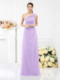 Sheath/Column One-Shoulder Sleeveless Long Satin Bridesmaid Dresses TPP0005457