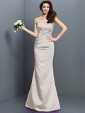 Trumpet/Mermaid Strapless Pleats Sleeveless Long Satin Bridesmaid Dresses TPP0005027