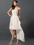 A-Line/Princess Sweetheart Pleats Sleeveless High Low Chiffon Bridesmaid Dresses TPP0005031