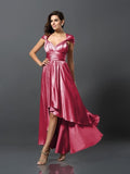 Sheath/Column Sleeveless High Low Silk like Satin Bridesmaid Dresses TPP0005141