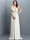 A-Line/Princess Spaghetti Straps Pleats Sleeveless Long Chiffon Bridesmaid Dresses TPP0005548